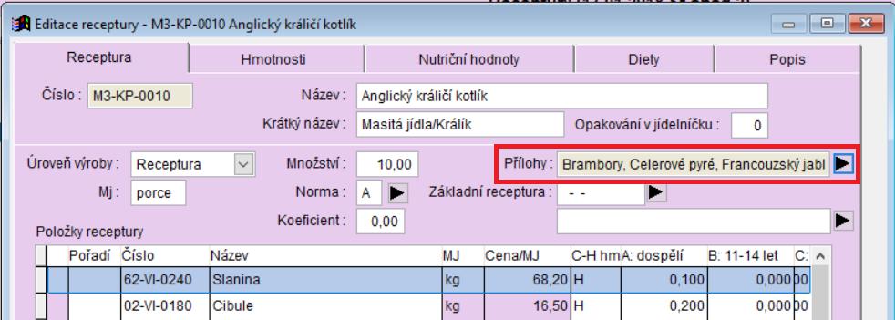 recepturu. Různé Editace receptury Normování.