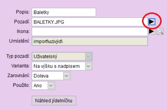 Podpora pro práci s obrázky III Pro pokročilé uživatele jsme připravili možnost použít v programu svůj vlastní obrázek (grafiku) pro pozadí jídelníčku. Pozn.