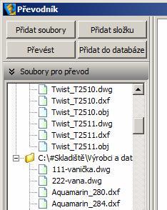 Vybrané soubory se po stisku tlačítka Otevřít zobrazí v dialogovém okně Převodník v seznamu Soubory pro převod: Do seznamu můžete