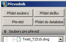 importu do uživatelské databáze: Automaticky převádět přidané soubory Zaškrtnete-li přepínač Automaticky převádět přidané soubory, soubory se budou do formátu DWX převádět automaticky bezprostředně