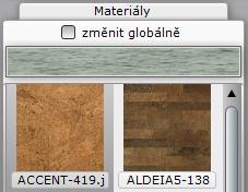 Kopírování textury CAD Decor > Vizualizace Když poklepete na texturu použitou v projektu, zobrazí se její náhled v horní části panelu Materiály hned pod přepínačem změnit globálně: Z toho pole můžete