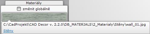Když nad polem náhledu podržíte kurzor myši, zobrazí se informace o umístění textury na disku počítače a hypertextový odkaz do příslušné databáze: Používání obrázků V programu lze pracovat nejen s