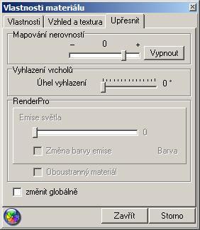 Vybranou barvu potvrďte tlačítkem. Mapování nerovností Pro standardní renderování je možné nastavit jednoduché mapování nerovností.