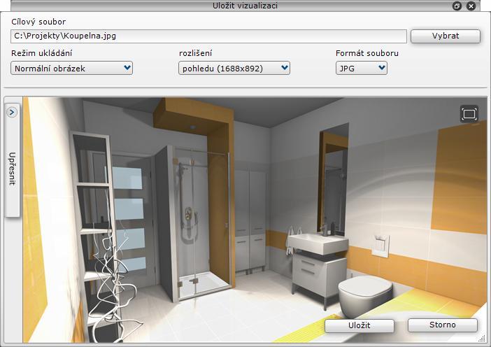 CAD Decor > Vizualizace Ukládání obrázků Program umožňuje ukládat na disk obrázky interiéru.