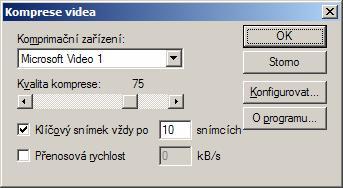 CAD Decor > Vizualizace Po zvolení vhodného kodeku můžete v dialogovém okně Komprese videa nastavit další pravidla pro jeho použití (pro některé kodeky nemusí být všechna nastavení k dispozici):