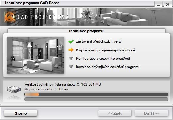 CAD Decor > Instalace Zaškrtněte přepínač Nainstalovat novou verzi pracovního prostředí IntelliCAD a klepněte na tlačítko Další.