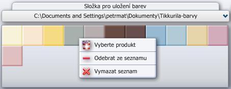 některou barvou v paletě barev, zobrazí se místní nabídka: Některé barvy mohou v uživatelské paletě barev reprezentovat více produktů.