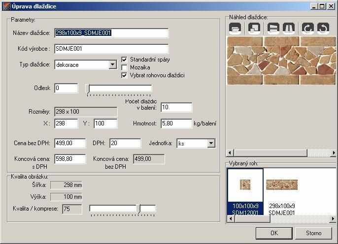 CAD Decor > Editor databáze dlaždic a zrušit v něm zaškrtnutí těch spár, které se nemají kolem dlaždice kreslit. Přepínačem Mozaika můžete zapnout optimalizaci mozaikových dlaždic.