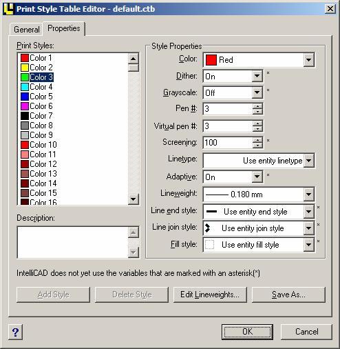 CAD Decor > Tisk Z výsuvného seznamu v rámečku Print Style Table (Pen Assignments) (= Tabulka stylu tisku (přiřazení per)) vyberte tabulku stylů tisku, kterou chcete při tisku použít.