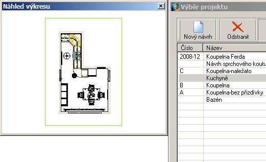 CAD Decor > Správa projektů Náhled Klepnutím na tlačítko Náhled projektu: můžete otevřít dialogové okénko s náhledem konstrukčního návrhu Okno s náhledem můžete libovolně posunovat po obrazovce.