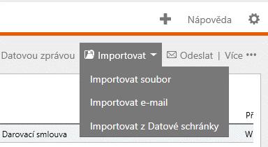 Funkce drag-and-drp funguje i pr přílhy emailů. Dpručvaný způsb imprtu dkumentů je drag-and-drp. Nicméně imprtvat dkument můžete i pmcí tlačítka dstupnéh v menu Dkumenty neb v zálžce Dkumenty v kauze.