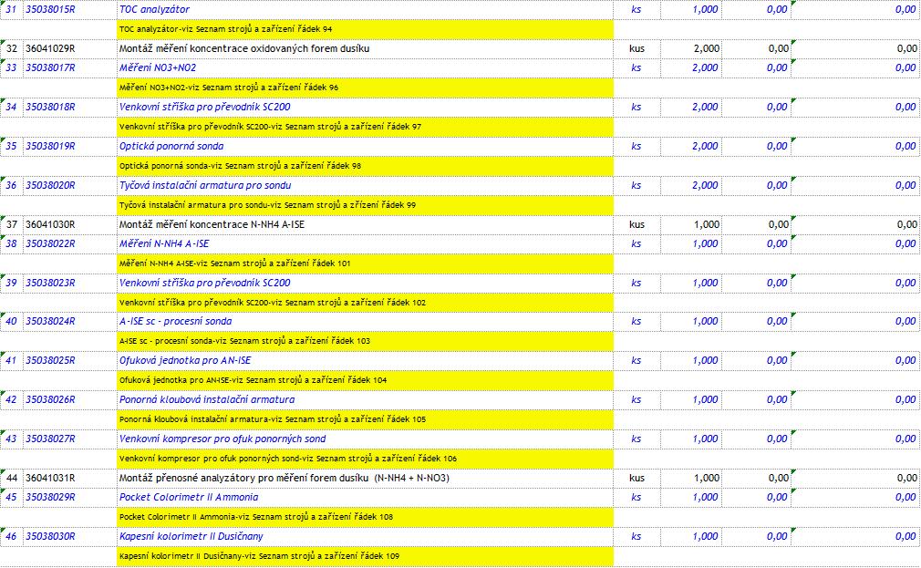 Odpověď č. 138: Platný seznam strojů a zařízení včetně uvedených řádků je přílohou odpovědí k těmto dotazům. Seznam strojů a zařízení. Dotaz č.