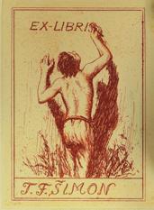 Suchá jehla, 19 x 12,5 cm, signováno tužkou. Volné listy. 276) t.f.šimon Exlibris.