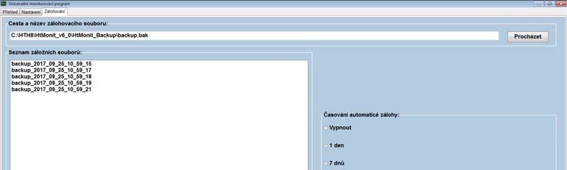 5 Panel Zálohování Program má integrované nástroje pro práci s vnitřní databází.
