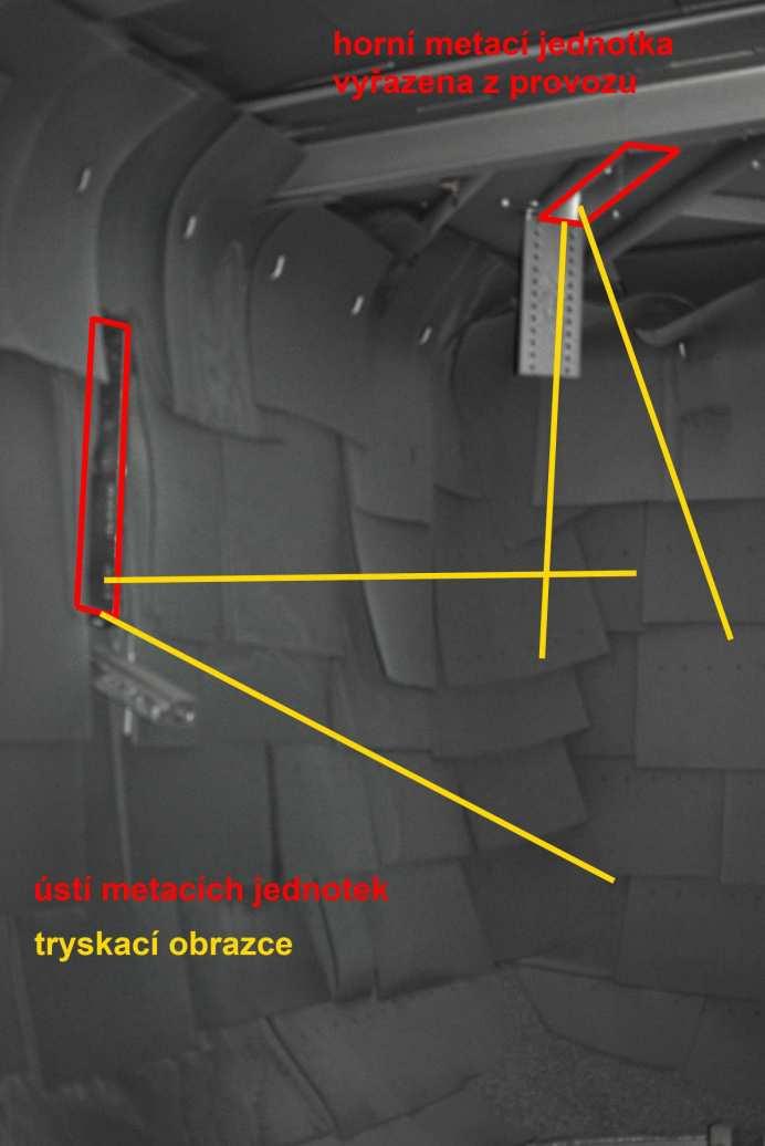 Tryskací komora. Detail větrného odlučovače.