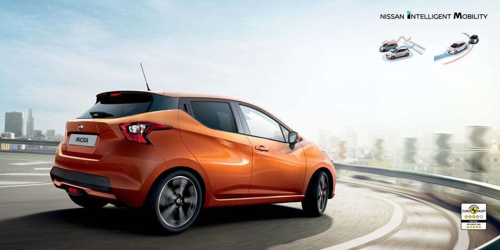 NISSAN INTELLIGENT DRIVING NOVÁ MICRA NEPOZOROVANĚ Z VÁS UDĚLÁ LEPŠÍHO ŘIDIČE Agilní a citlivá NOVÁ MICRA má jízdní dynamiku, díky které budete lépe vnímat cestu, po které jedete.