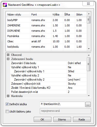 Po ukončení identifikace kótovacích bodu a určení oblasti výřezu, která se má objevit v místopise, funkce vytvoří ve výkresovém prostoru výkresu formulář s vyplněnými údaji.