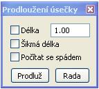 8.10 PRODLOUŽENÍ ÚSEČKY Funkce prodlouží úsečku o vzdálenost zadanou uživatelem. Délka úsečky se zadává buď číselně v dialogu, nebo graficky ve výkresu.