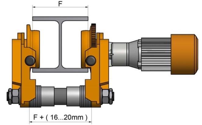 Vybavovací čepy (narážky pro koncový spínač) si musí obstarat zákazník sám. Elektrický pojezd pro provedení B13 a B15 není vhodný pro zatáčení.