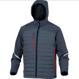 zimní bunda s kapucí z dvou typů materiálů softshellu a polyesteru s