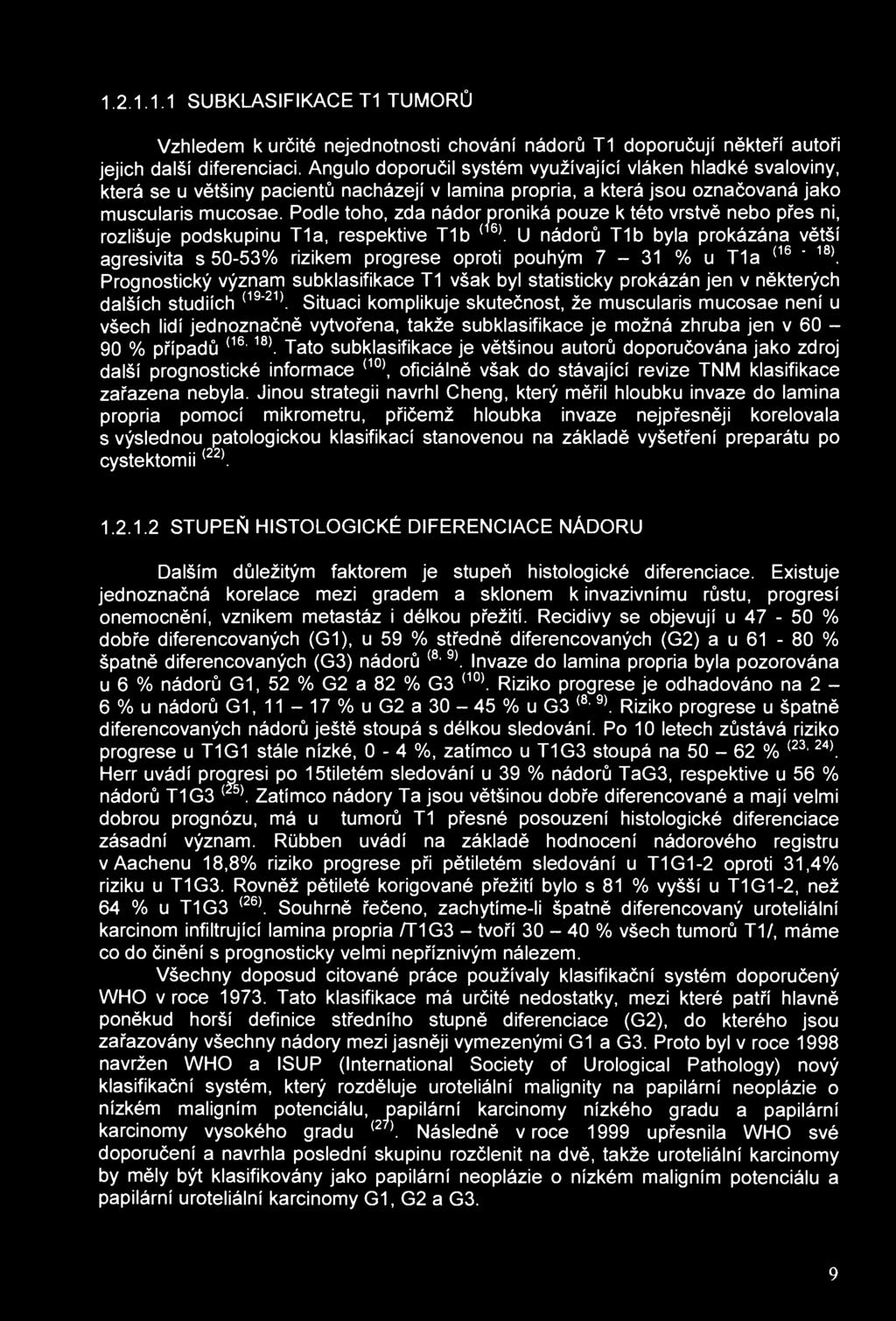 1.2.1.1.1 SUBKLASIFIKACE T1 TUMORŮ Vzhledem k určité nejednotnosti chování nádorů T1 doporučují někteří autoři jejich další diferenciaci.