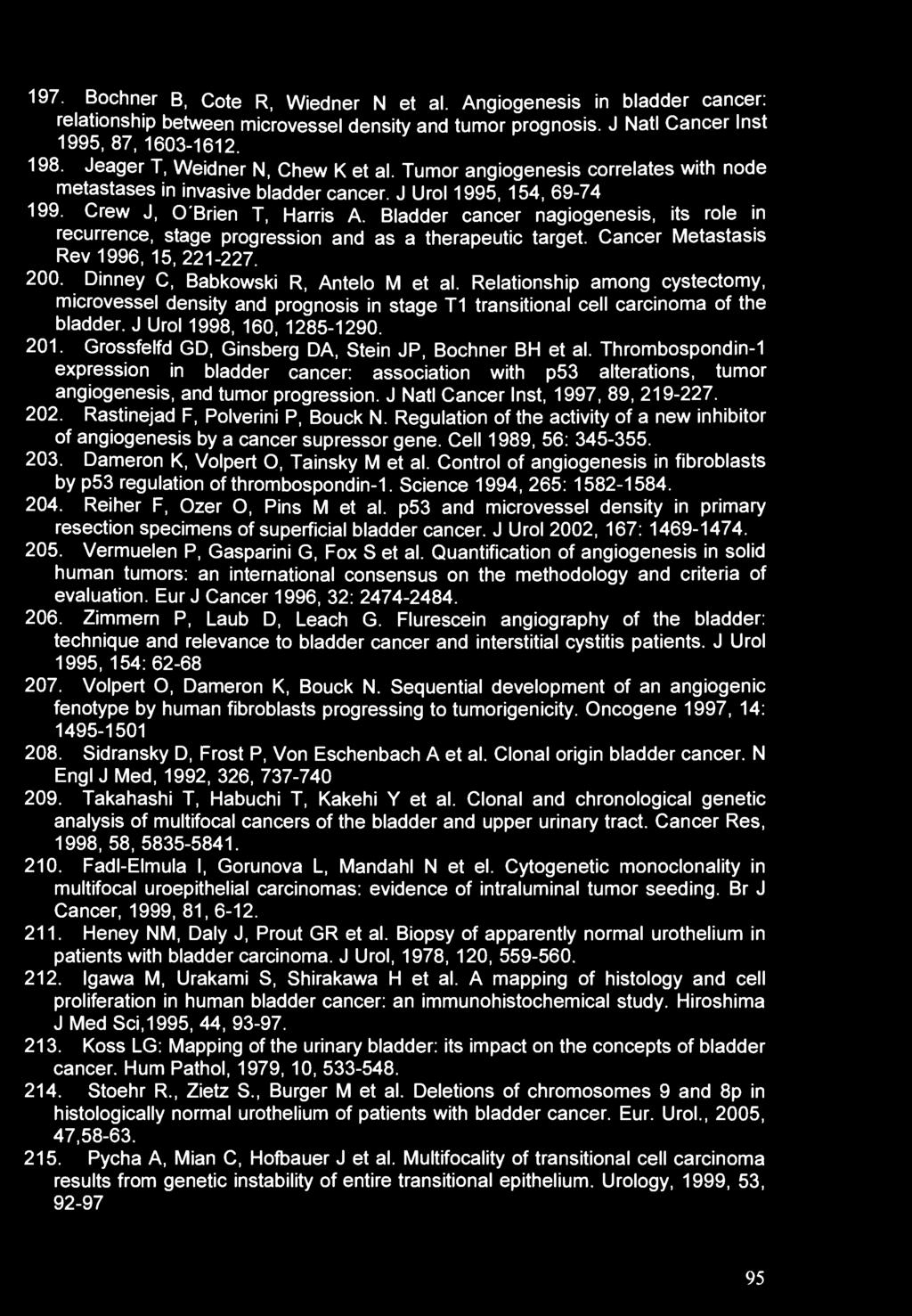 197. Bochner B, Cote R, Wiedner N et al. Angiogenesis in bladder cancer: relationship between microvessel density and tumor prognosis. J Natl Cancer Inst 1995, 87, 1603-1612. 198.