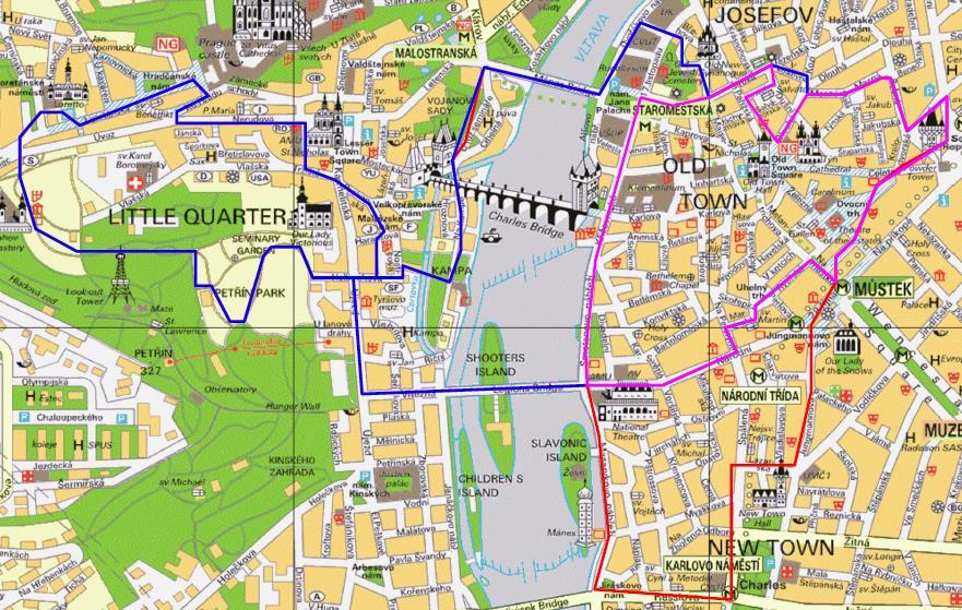 Turistická prohlídka Praha Staré město (růžová) trvá 1,5 hodiny a je určena maximálně pro 10 lidí.