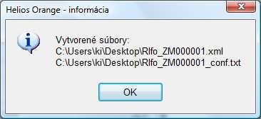 Ak generovanie a uloženie súborov prebehne úspešne, zobrazí sa nasledovná informácia: Ak neprebehne