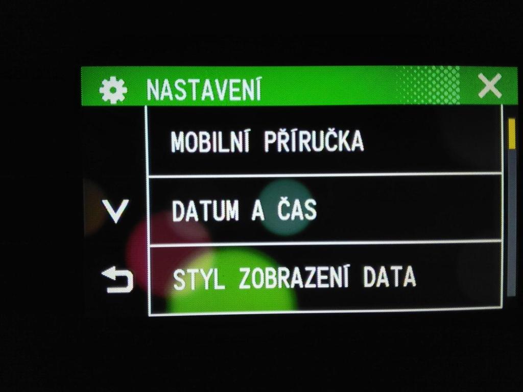 Nastavení data a času Dále nalezneme v menu nastavení data a času a nastavíme přesný