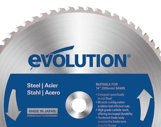 Rad špeciálnych kotúčov Evolution umožňuje rezať oceľ, nerez, hliník a drevo v jednom reze.