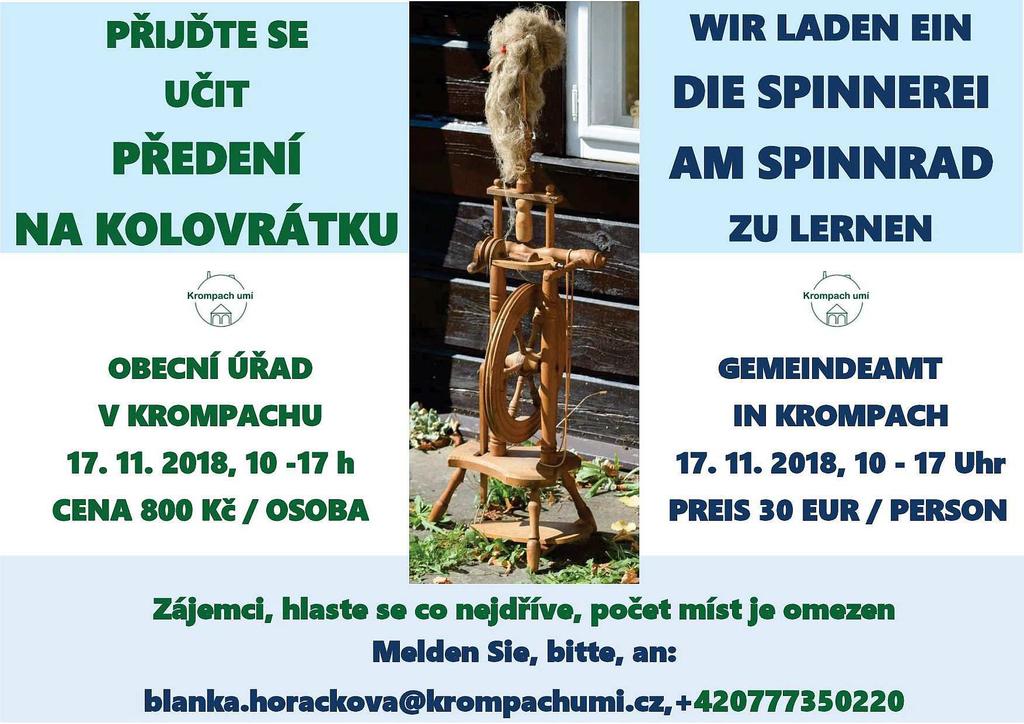 Pozvánka pro zájemce o výuku předení na kolovrátku pořádá Krompach umí. HEJ RUP. A JE TO! Ten Krompach je zakletý.