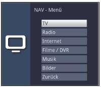 10 Volba funkce > Stisknutím tlačítka Volba funkce (NAV) otevřete navigační menu (NAV menu), určené pro volbu požadované funkce. > Označte tlačítky šipek nahoru / dolu funkci, kterou hodláte vyvolat.