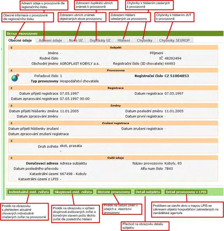 3.1. Detail provozovny 3.1.1. Individuálně evidovaná zvířata Obrazovka zobrazuje počet a výčet individuálně evidovaných zvířat k aktuálnímu dni na provozovně: Počet je zobrazen v následující