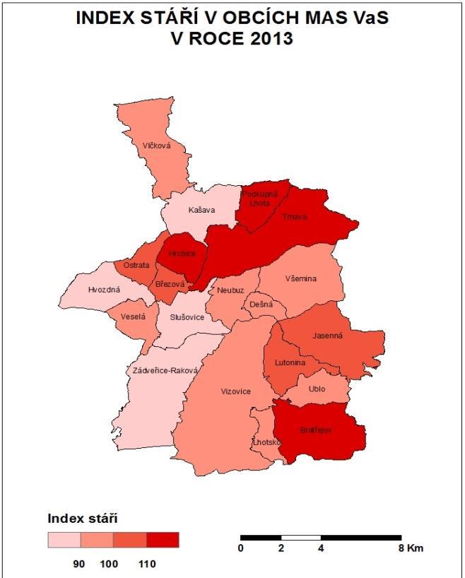 Mezi obce s nejstarší populací patří Podkopná Lhota, Bratřejov, Trnava a Hrobice. Naopak nejmladší obyvatelstvo žije v obcích Slušovice, Kašava, Hvozdná a Zádveřice-Raková.
