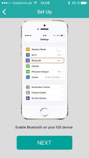 Po zapnutí bluetooth uvidíte následující obrázek, zvolte svůj náramek a stiskněte tlačítko Next (další).