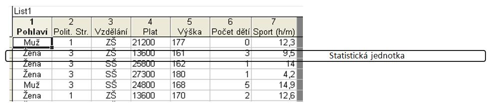 Datový soubor: Statistická