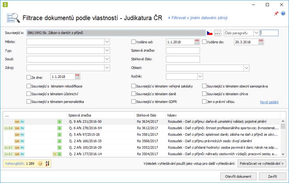 4.11 Filtr judikátů Podobně, jako vám produkt Codexis přináší filtr dokumentů, nabízí taktéž možnost vyhledávání judikátů obdobným způsobem.