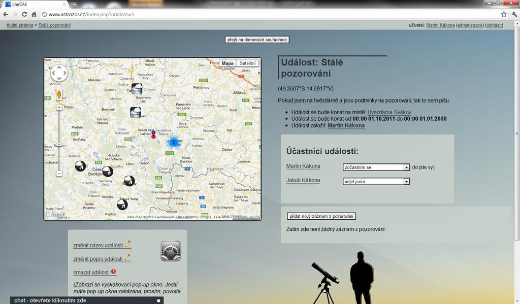 Astrozor.cz Spustili jsme novou internetovou aplikaci Na podzim loňského roku byla spuštěna do zkušebního provozu nová internetová aplikace, která by nám měla pomoci s organizováním pozorování.