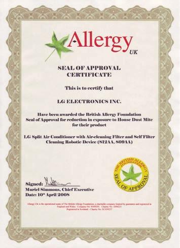 BF Certifikát Britská společnost zkoumající alerie a pečuje o zdraví vašeho domova