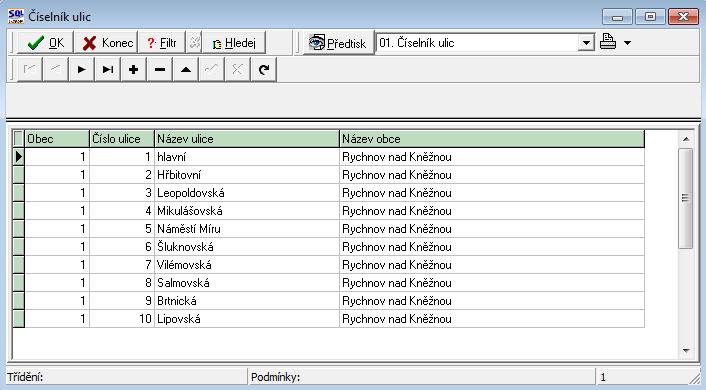 4) Ulice Číselník ulic obsahuje číselný kód obce a ulice. Pro každou obec může být stejný kód ulice.