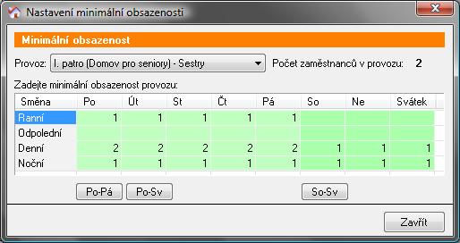 1.4 Jak nastavit minimální obsazenost? Minimální obsazenost slouží pro usnadnění plánování, kde program na každý den zobrazuje rozdíly oproti zadaným minimálním požadavkům. (Kde?