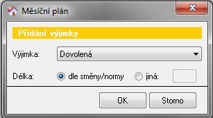 Do měsíčního plánu lze zkopírovat plán dovolené, pokud klepnete na tlačítko Operace a zvolíte položku Načíst dovolené z plánu dovolené.