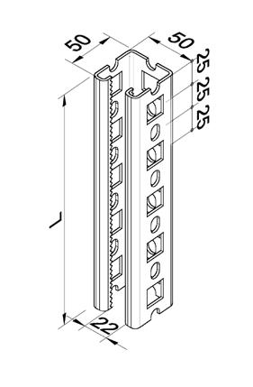 9. Profily Profil UNIVERZAL C x L 25 25 25 11 x 16,5 Profil UNIVERZAL C x je základním stavebním prvkem pro montáž pomocných konstrukcí. Profil je vyroben z plechu o tloušťce 2,5 mm.