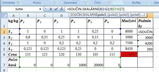 2: Parametry freeware softwaru Pomocí funkce řešitel v