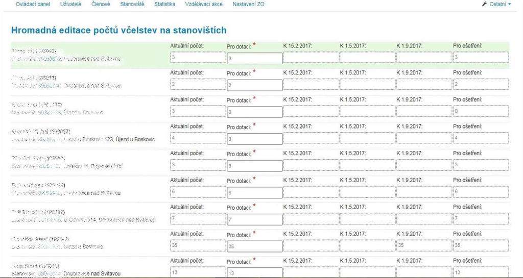 Postupně vpisovat údaje Pozor na soulad údajů u aktuálního stavu a stavu pro