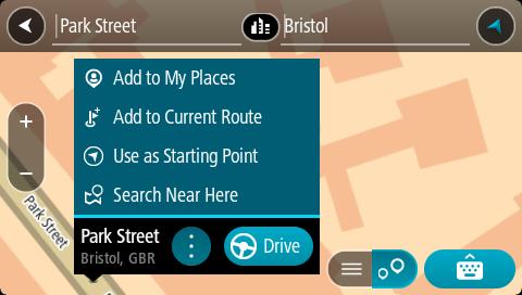 Pokud je již naplánovaná trasa, můžete místo přidat do aktuální trasy. Poznámka: Nejlepší výsledky vyhledávání se zobrazí na mapě.