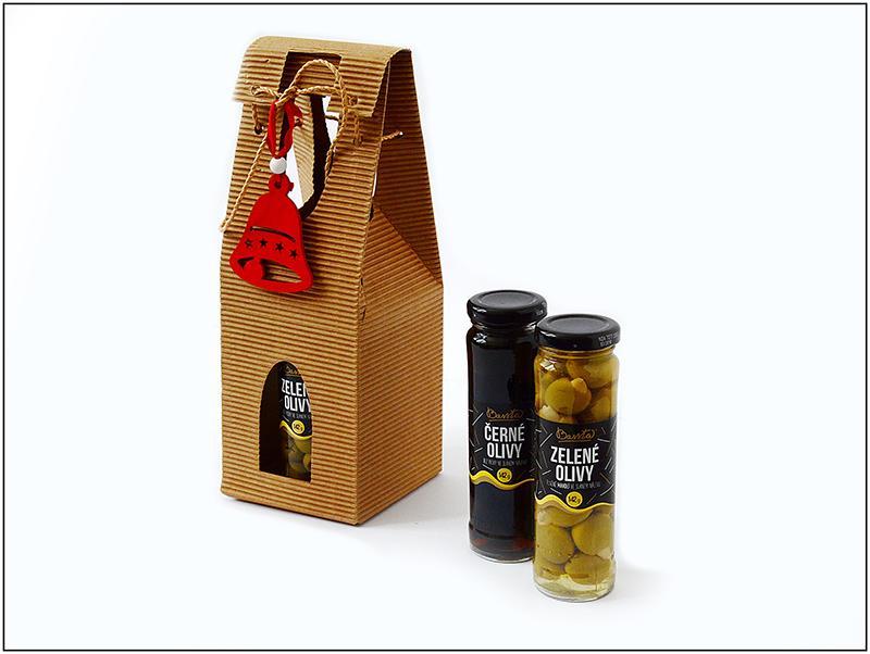 OLIVOVÝ HÁJ Balíček pro milovníky španělských oliv Dárková krabička obsahuje: 1 x Španělské odrůdové černé olivy bez pecky extra kvality z prvotřídní sklizně ze Sevilly, 142 g sklo 2