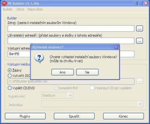 5. Vytvoření bootovacího disku Bart PE pomocí aplikace PE Builder. Nyní spustíme aplikaci pebuilder.exe, kterou jsme předtím (viz. bod 3. Instalace PE Builderu.) nainstalovali do složky C:\PEBuilder.