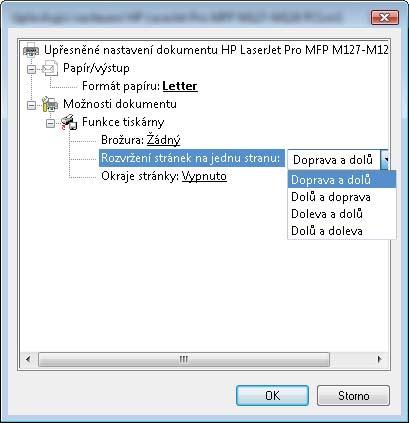5. Z rozevíracího seznamu Počet stránek na list vyberte správný počet stránek na list a klikněte nebo klepněte na tlačítko