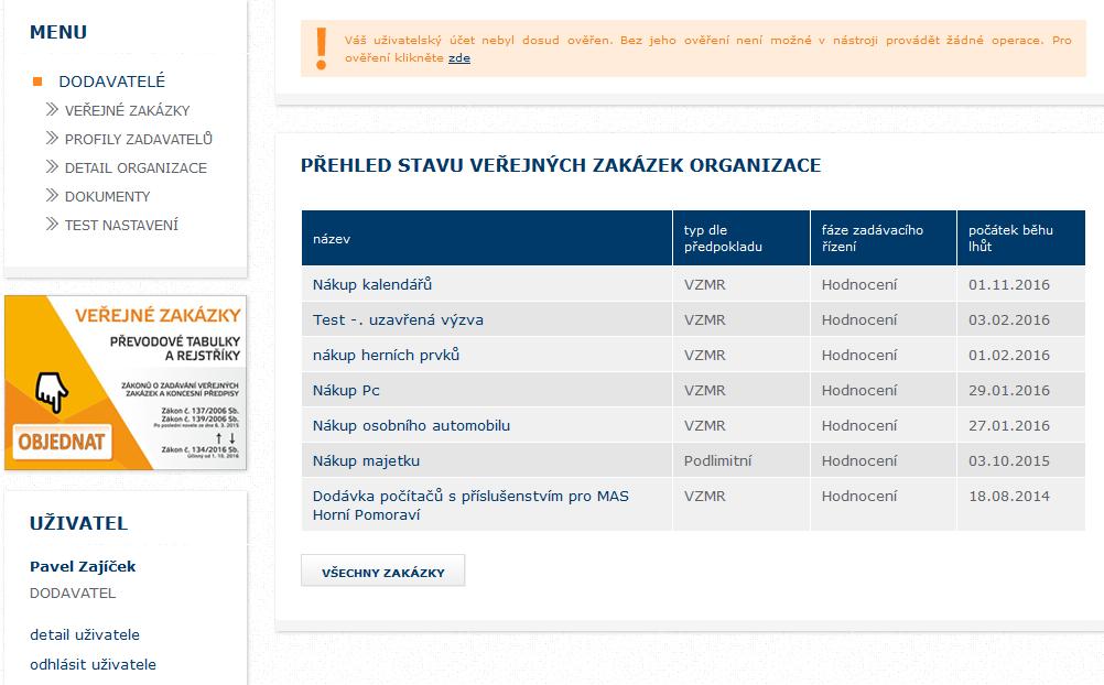 do nástroje CENT předregistrovat dodavatele, který pak obdrží e-mail s informacemi potřebnými k